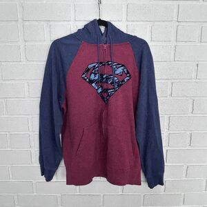 Superman Hoodie Zip Up Mens L Two Tone Red Blue Some Discoloration See Pics